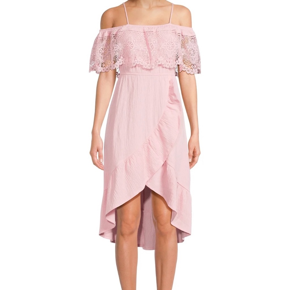No Boundaries Pink Asymmetrical Ruffled High-Low Dress